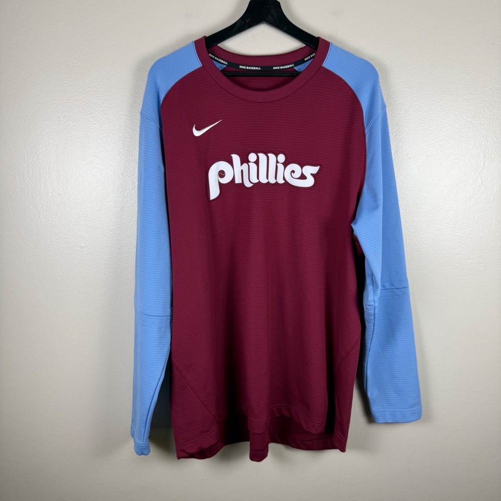 Philadelphia Phillies Nike Men's XL Long Sleeve Shirt Maroon Blue Dri-FIT